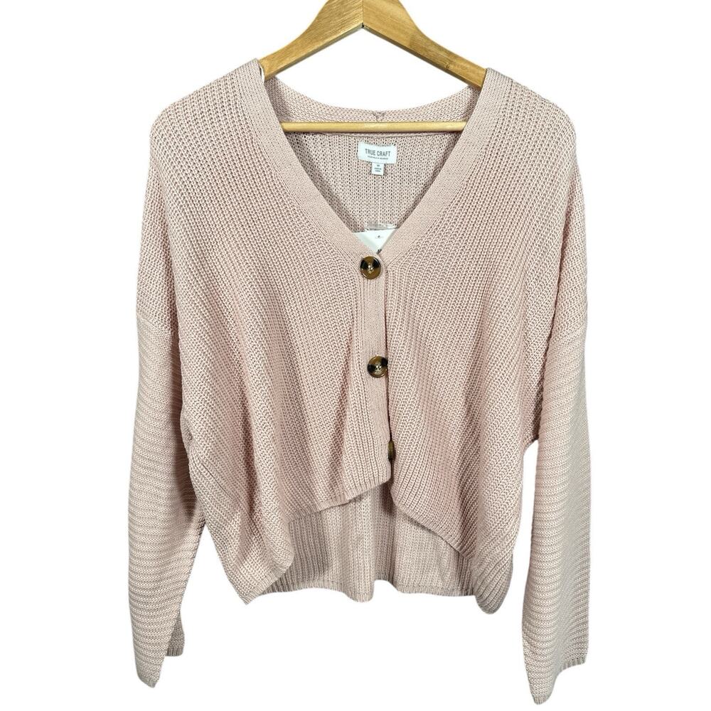 True Craft Cardigan Women’s Size Medium Open Knit Long Sleeve Ash Pink‎ NWT